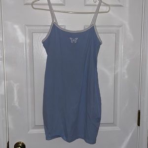 Spaghetti strap tight fitting blue mink dress